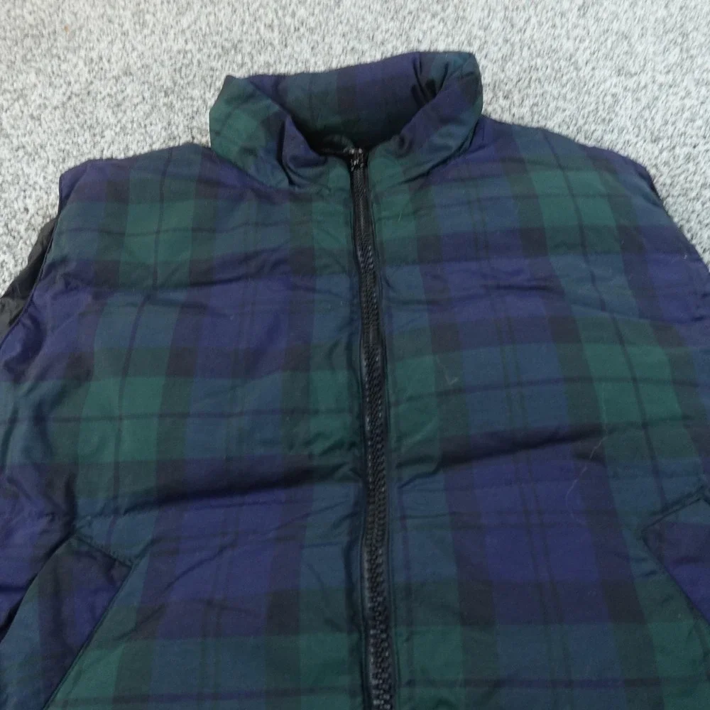 Eddie Bauer Vest Womens L Green Blackwatch Tartan Plaid Down Puffer Full Zip Top